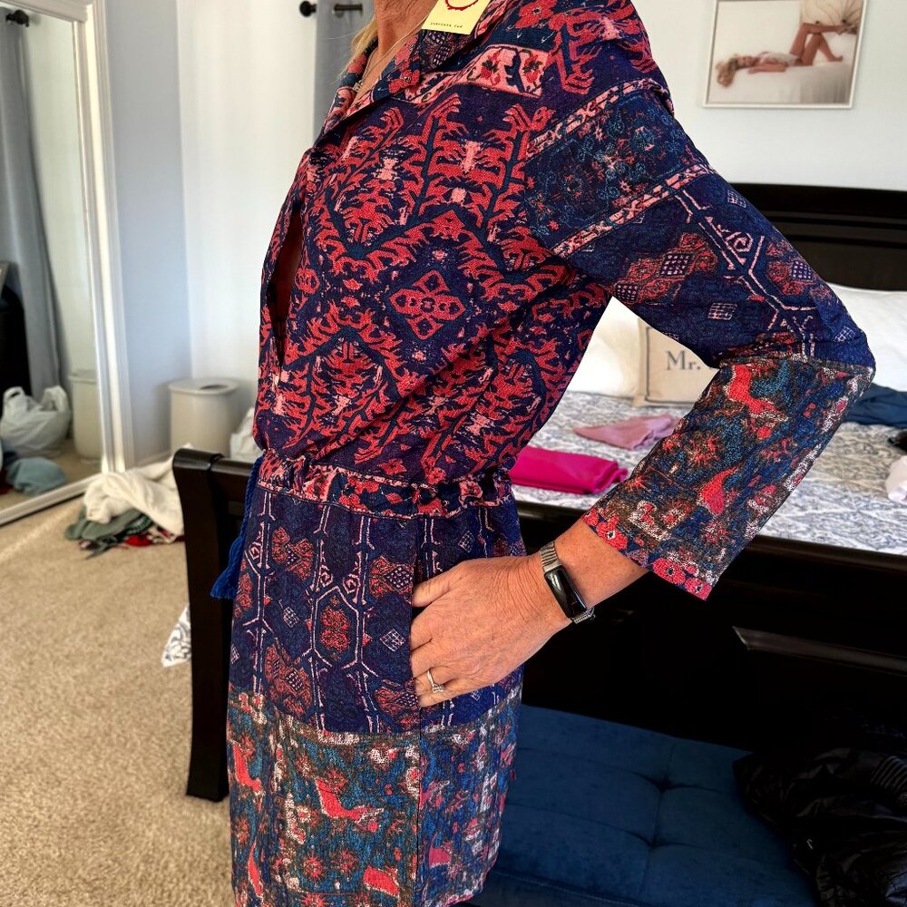 Raga Boho Paisley Print Button Down Dress Cover-Up XS (Fits S/M)